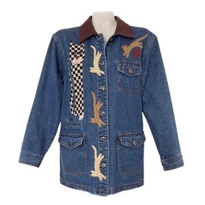 Vintage! Rare! 90s Beverly's Cat  Applique Demin Jacket Kitty Grandma Gingham